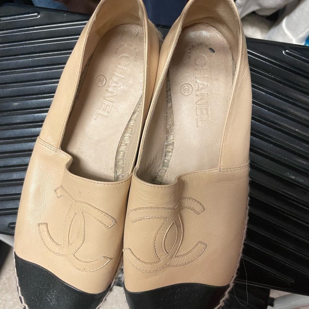 Chanel Tan and Black Espadrilles with Iconic Design